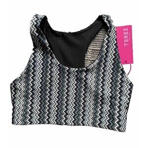 TEREZ NWT Women’s Size‎ L Striped Black Grey Sports Bra